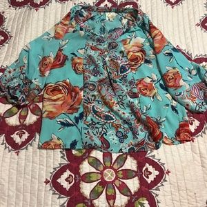 Fig and Flower Ladies Blouse Top Aqua Size Medium